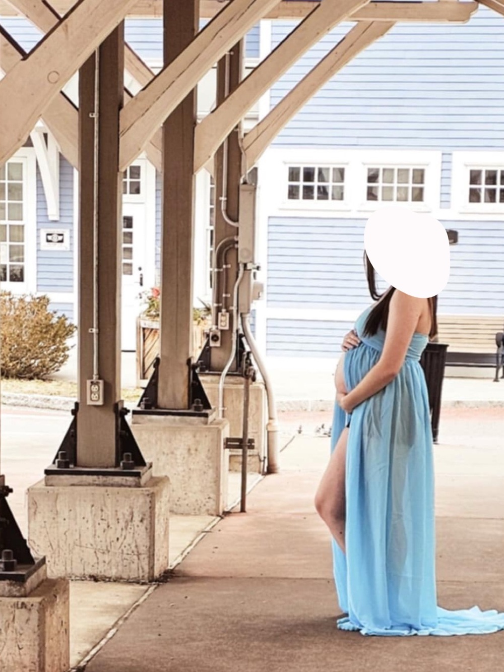 Light Blue Strapless Maternity Gown - Picture 3 of 3